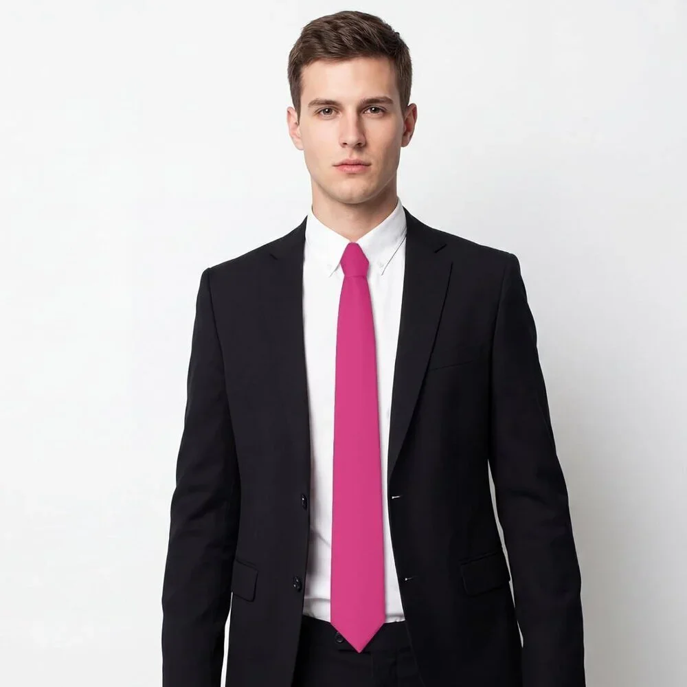 Men's Hot Pink Solid Pure Color Formal 3.15